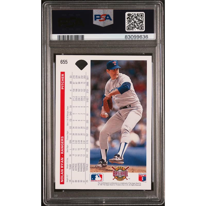 Nolan Ryan 1992 Upper Deck Baseball Card #655 Graded PSA 10 - 8'6" x 11'6"