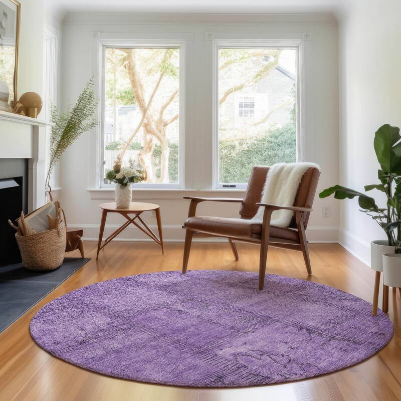Premium Washable Super Soft Viintage Traditional Mayfield Rug - Purple - 8' x 8' - Round