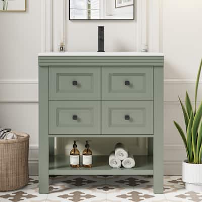 24"/30"/48" Bathroom Vanity with Drop in Sink Drawer Open Shelf