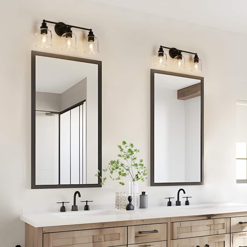 Regan Modern Farmhouse Black 3-Light Linear Bathroom Vanity Lights with Bell shaped Glass - L22"*W10"* H7.1"