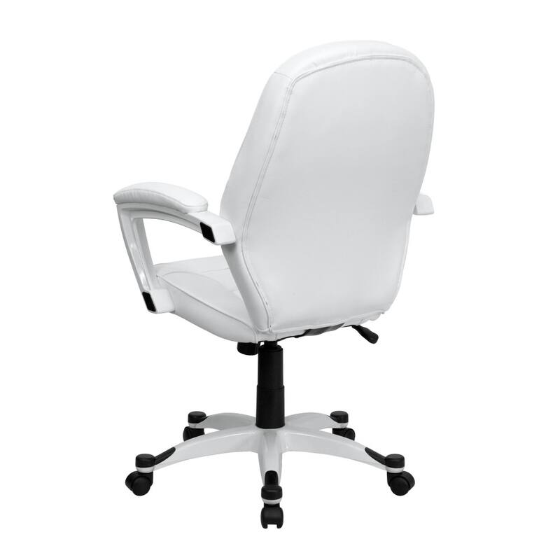 Mid-Back White LeatherSoft Tapered Back Executive Swivel Office Chair with Arms - 27.25"D x 27.25"W x 42" - 44.25"H