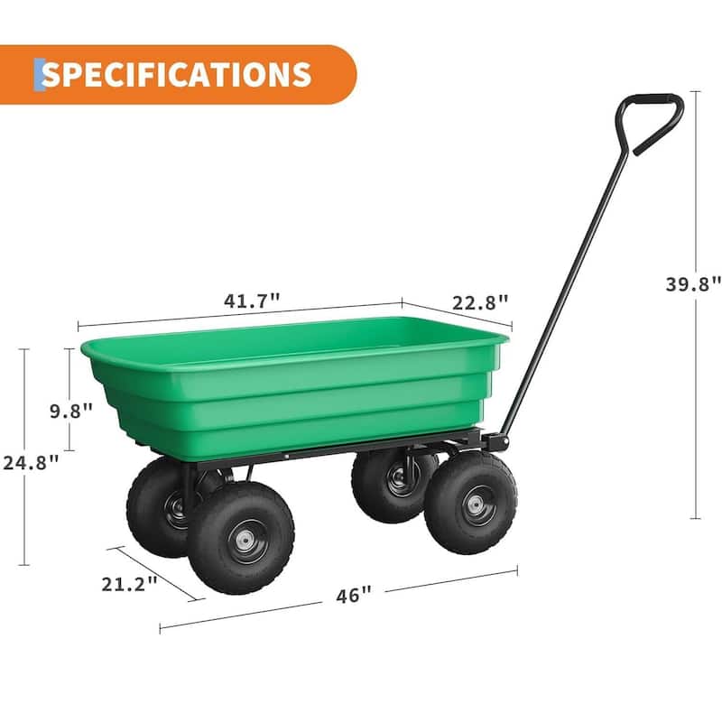 Heavy Duty Garden Dump Cart 1200lb Capacity, Yard Wagon with 180° Pivoting Handle