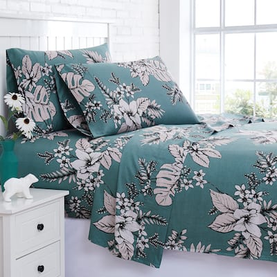 Flora Cotton Sateen Extra Deep Pocket 4-piece Bed Sheet Set