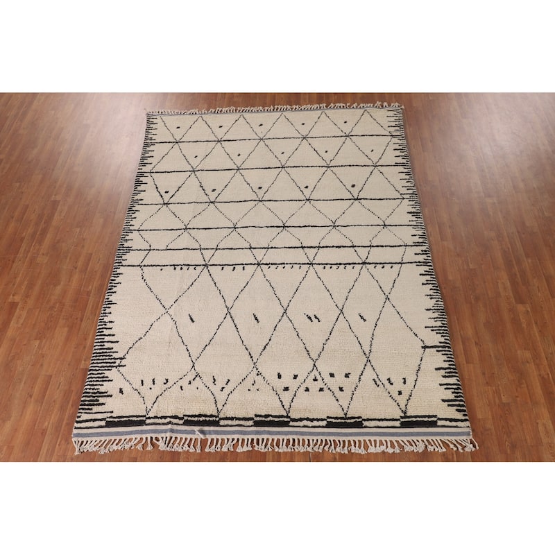 Trellis Moroccan Style Area Rug Hand-Knotted Wool Carpet - 7'10" x 10'3"