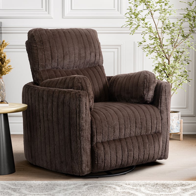 Furniture of America Jorvien Modern Chenille Power Swivel Glider Recliner with Pillows - Chocolate Brown