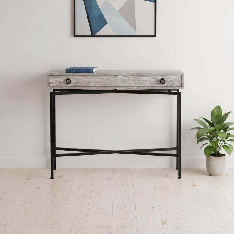 HomeRoots 43" Gray And Black Cross Leg Console Table - 42.50 in. x 32.50 in. x 12.00 in. - Gray