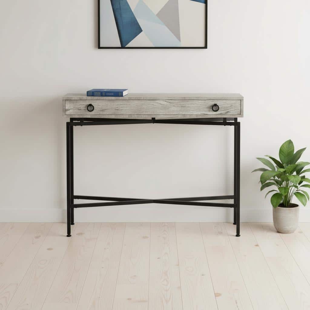 HomeRoots 43" Gray And Black Cross Leg Console Table - 42.50 in. x 32.50 in. x 12.00 in.