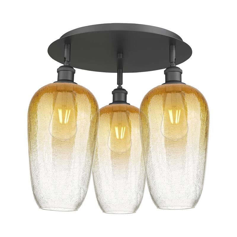 Innovations Lighting Endless Possibilities Ballston - Brookhaven Flute - 3 Light 19" Flush Mount - Matte Black/Amber
