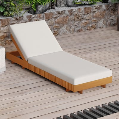 Christopher Knight Home - Gimmie Lounge Chaise Set Solid Acacia Wood with Waterproof Cushion & Adjustable Backrest