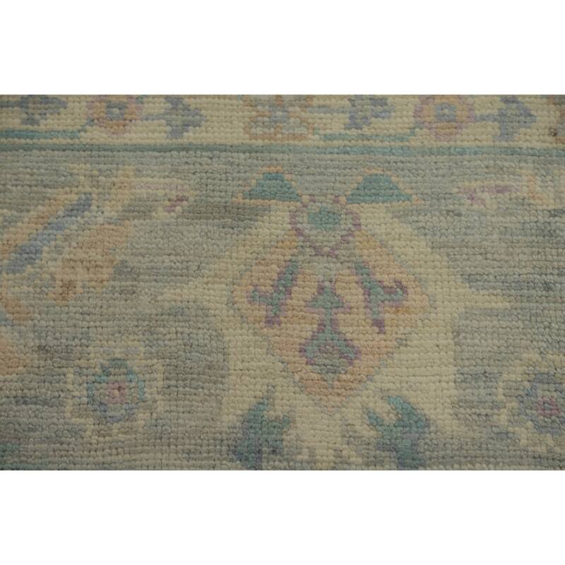 Vegetable Dye Blue Wool Oushak Turkish Area Rug, Floral Geometric Carpet - 9' 11'' X 8' 0''