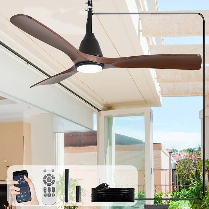 Outdoor Ceiling Fan with Light: Plug-in Hanging Fan, Remote App Control, 3CCT, 6-Speed