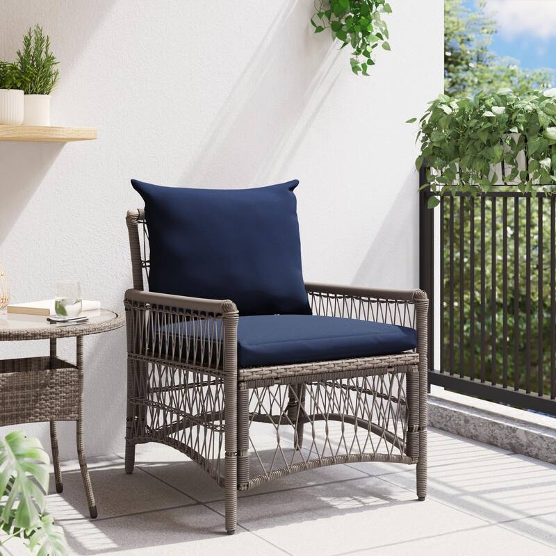 vidaXL Garden Chair with Cushions Grey 60x70x78 cm Poly Rattan - 24 x 28.7 x 30.3