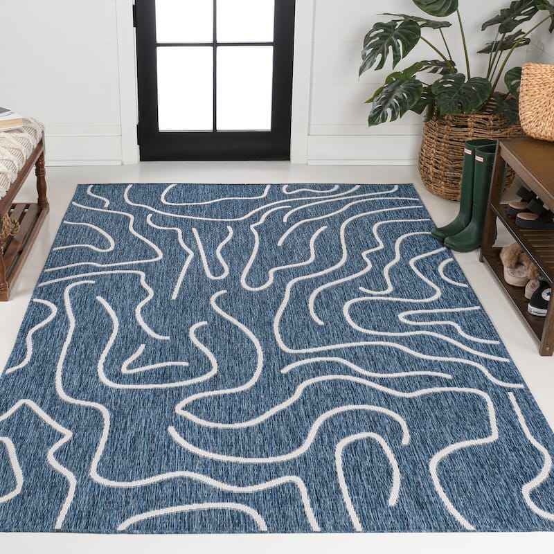 JONATHAN Y Nolan Modern Coastal Organic Shapes Indoor/Outdoor Area Rug - 8 X 10 - Navy/Cream