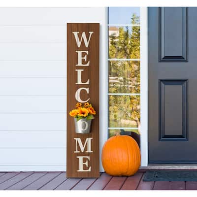 Glitzhome 42"H Wooden WELCOME Porch Sign with Metal Planter