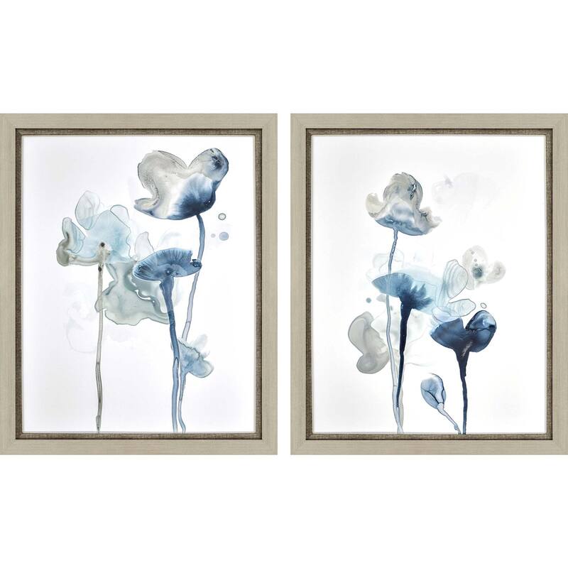 Midnight Blossom II S/2 Framed Art Giclee Under Glass - Blue - 32 X 26 X 2