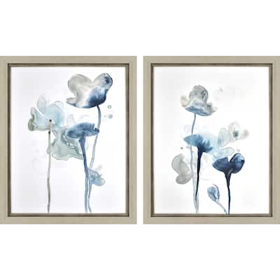 Midnight Blossom II S/2 Framed Art Giclee Under Glass - Blue