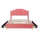 preview thumbnail 3 of 7, Pink Velvet Queen Platform Bed with RGB LED Lights and Storage Drawers