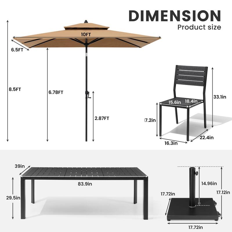 9/11-Piece Outdoor Dining Set Aluminum Table and Stackable Chairs w/10 ft Umbrella and Base