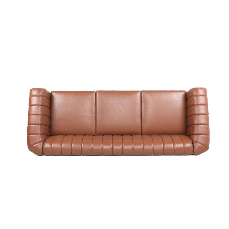 Chesterfield Sofa 83.46" with PU Leather, Quilted Backrest, Birch Legs