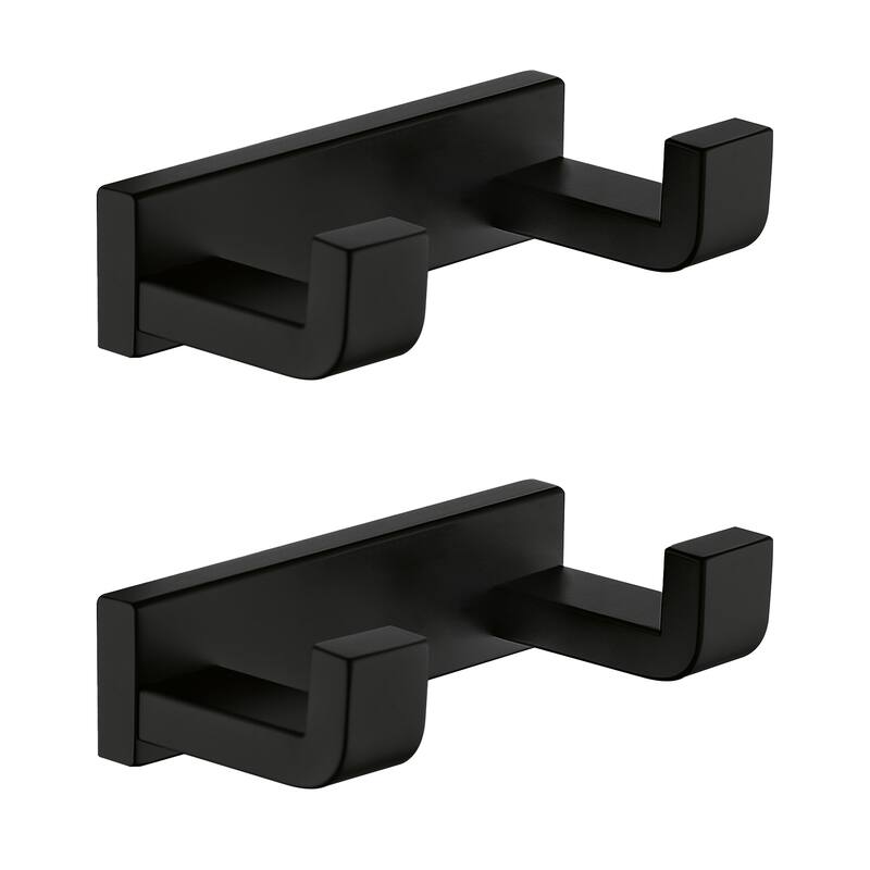2-Pack Stainless Steel J-Hook Double Robe/Towel Hook with 2 Post Hooks - Matte Black