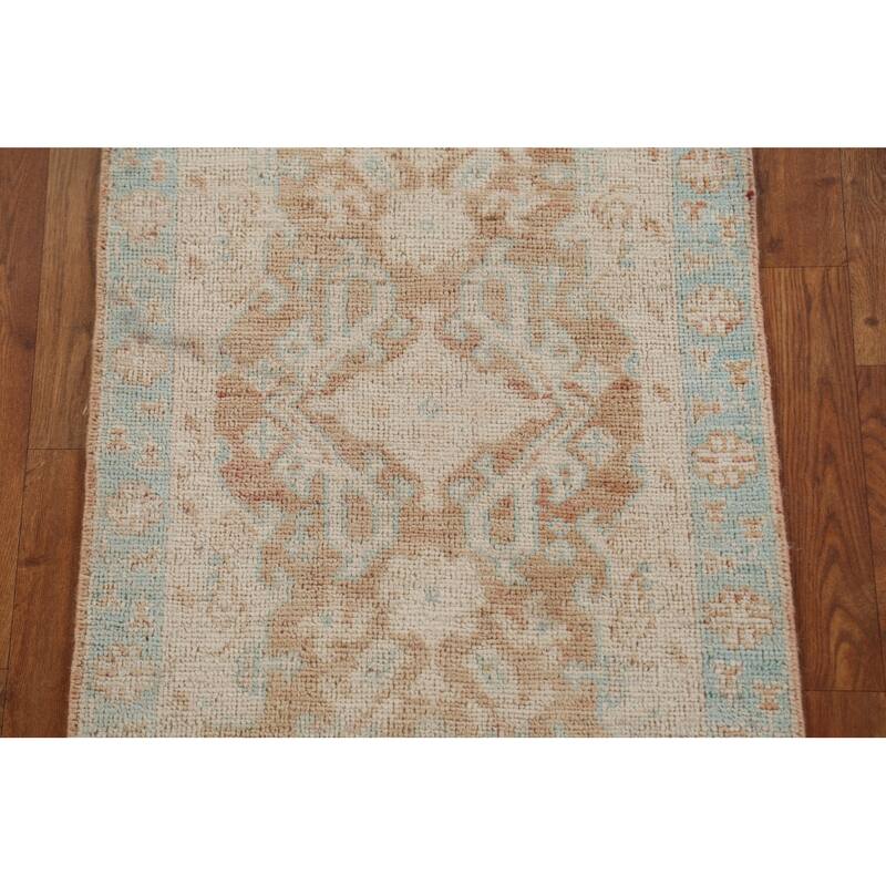 Hand Knotted Oriental 100% Wool Carpet Transitional Geometric Oranges & Rust Oushak Area Rug - 3' 10'' X 1' 11''