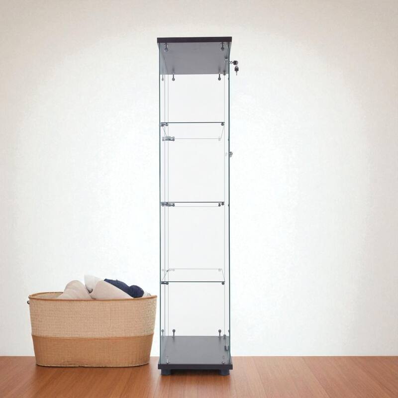 LED Glass Display Cabinet with 4 Shelves, Two Doors and Remote-Control Color Lighting