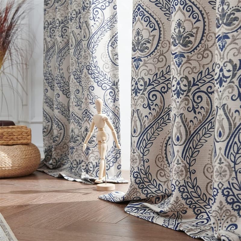 Blue Damask Blackout 84" Vintage
