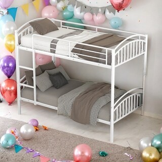 Modren Twin Over Twin Metal Bunk Bed With Trundle,Can be Divided Into 2 Beds for Bedroom