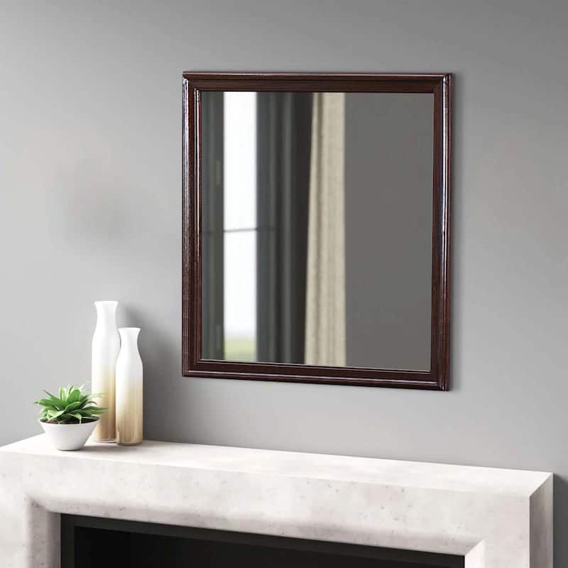 Molded Wooden Frame Mirror with Mounting Hardware, Dark Brown