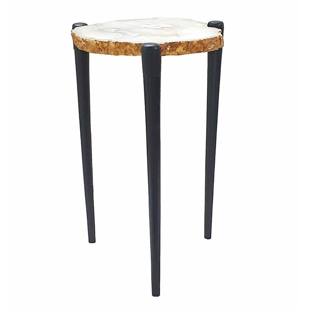 Agate Side Table with Metal Legs - 17.75" - Black and White