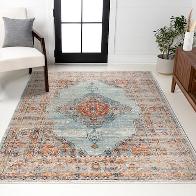 Ankara Vintage Medallion Coral/Turquoise Area Rug
