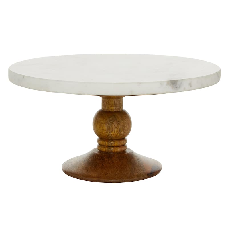 Mango Wood Cake Stand with Wood Base - White - Roche River Decor - White - 12"W, 6"H