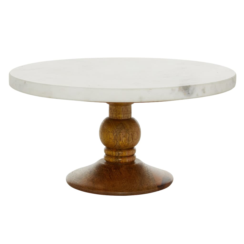 Mango Wood Cake Stand with Wood Base - White - Roche River Decor