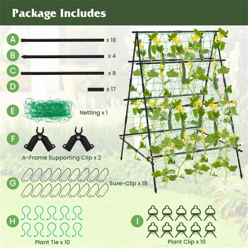 Black PE-Coated Metal A-Frame Garden Trellis with Netting Support - 41" x 51" x 59" (L x W x H)