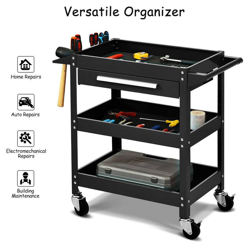 Costway Three Tray Rolling Tool Cart Mechanic Cabinet Storage ToolBox