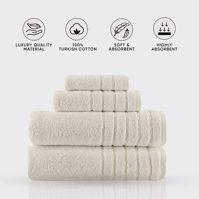 Classic Turkish Towels 4 Piece Cotton Towel Set, Absorbent Hotel & Spa