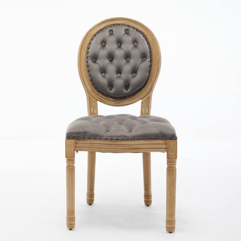 GDF Studio - French Traditional Wood PU Upholstered Dining Chairs with Tufted Back & Nailhead Trim, Set of 2