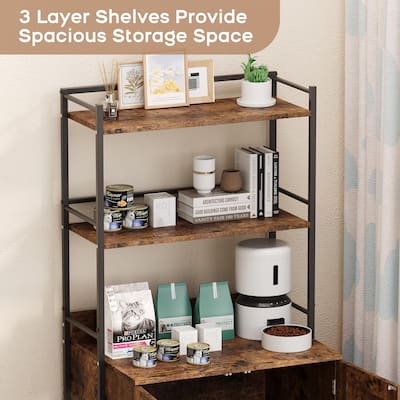 2-in-1 Cat Litter Box Enclosure with with 3 Shelves and Door