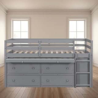 Space-saving Twin Size Loft Platform Bed Frame with Portable Desk and ...