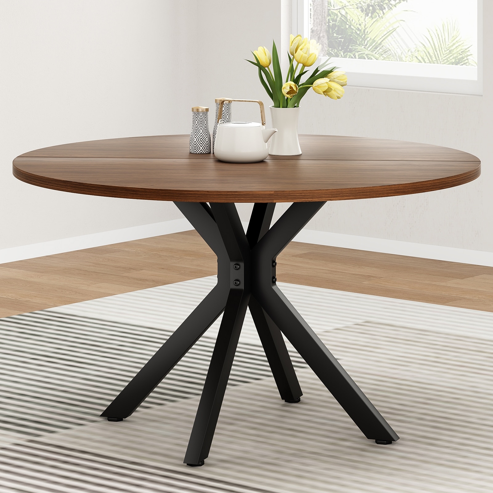 47.2" Solid Wood Round Dining Kitchen Table For 4-6 People