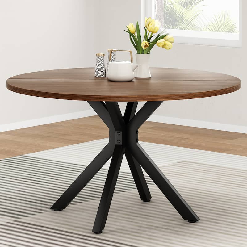 Round Dining Table Meeting Table Office Table, Wood Kitchen Table with X-Shaped Pedestal Base, Easy Assembly