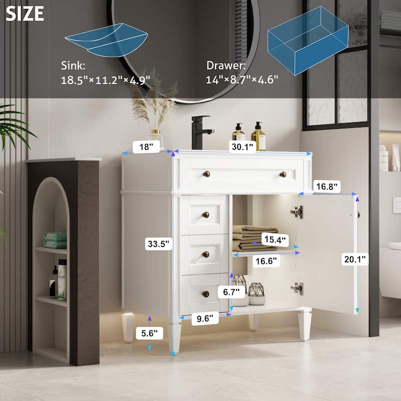 Retro Bathroom Vanity W/ Drop in Sink Combo Cabinet Set