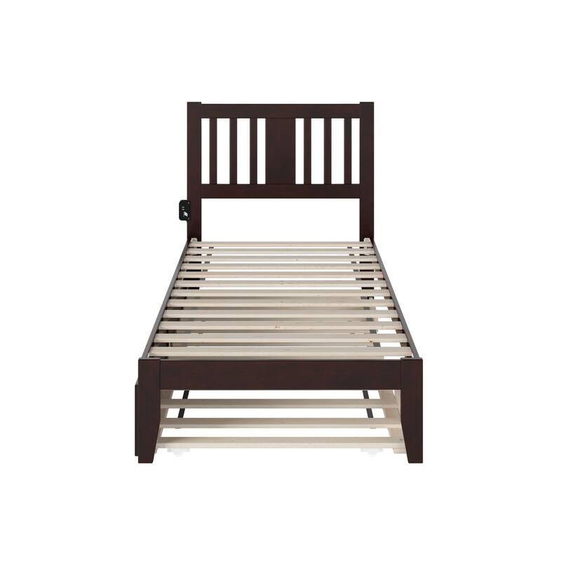 Twin Bed with Trundle - Espresso Finish, Solid Wood Frame - Space Saving Design
