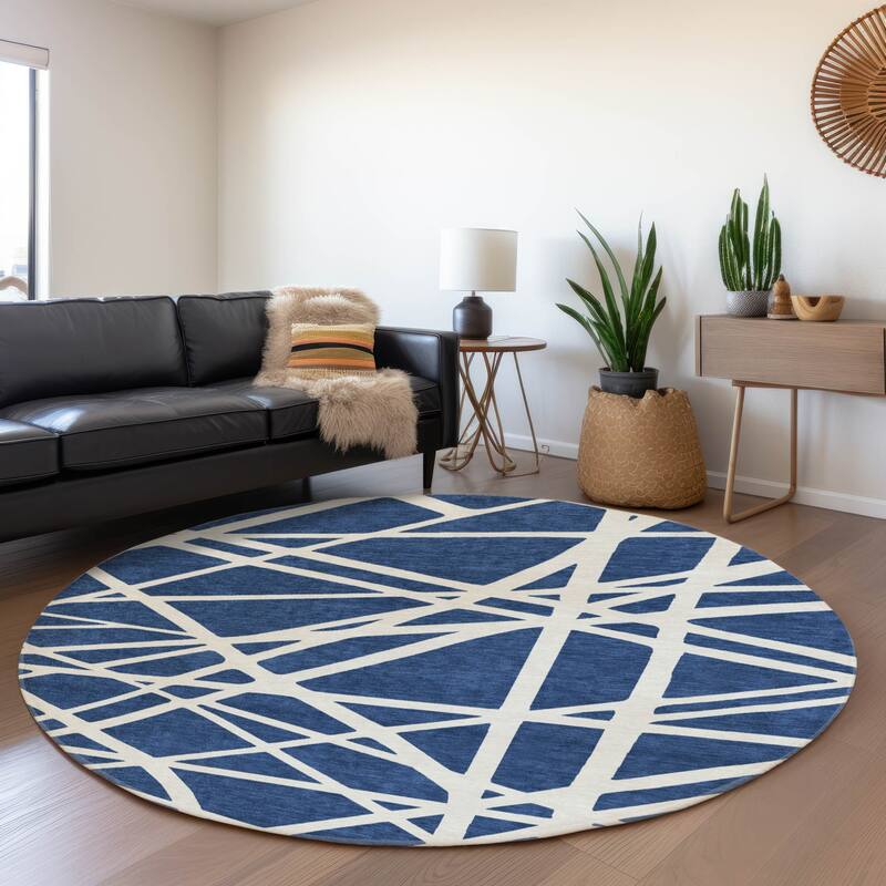 Premium Washable Super Soft Contemporary Harvey Mayfield Rug - Navy - 8' x 8'