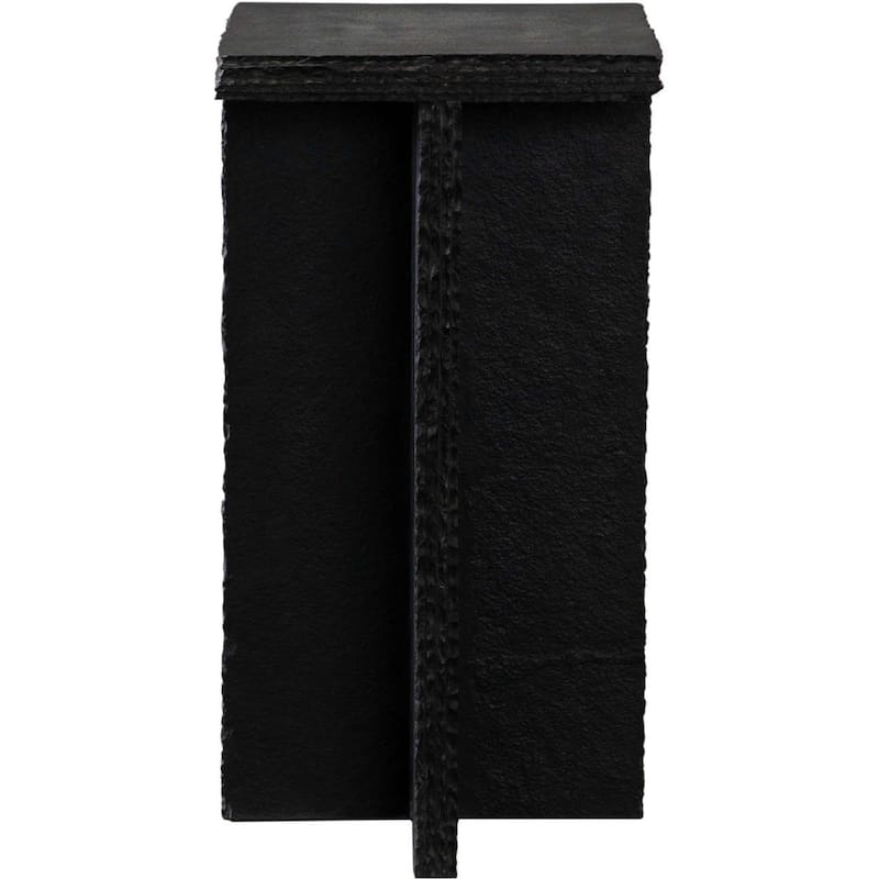 Tely Accent Side End Table, 12 Inch Square Black Slate Marble Top, X Base