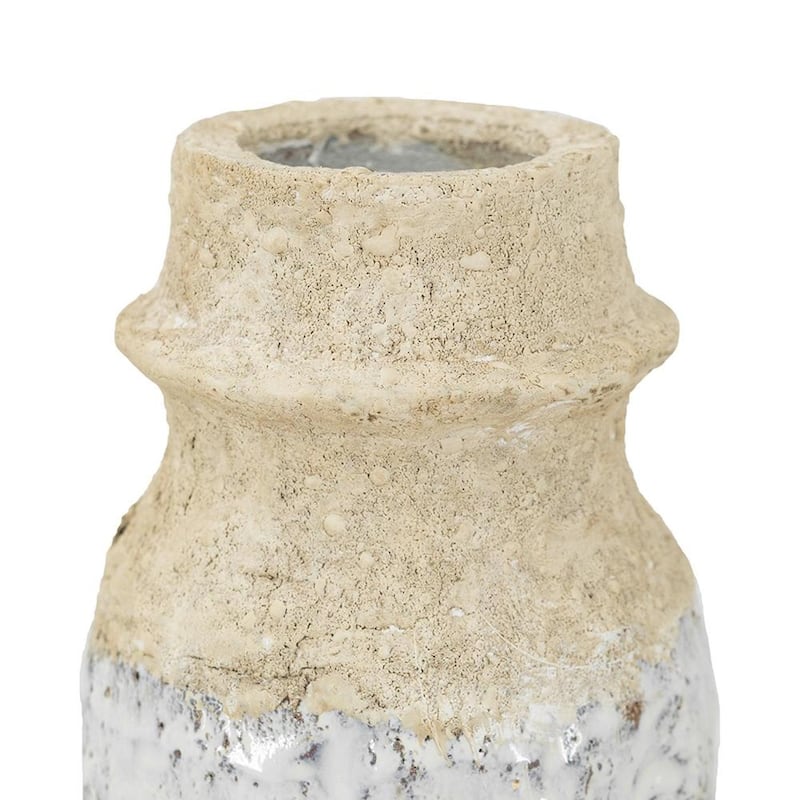 10" Beige And Ivory Cylinder Terracotta Table Vase - 4.70