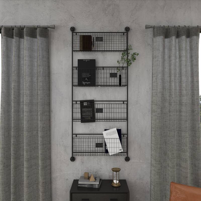 Black Metal 2 or 5 Slots Magazine Rack Holder with Suspended Baskets and Label Slot