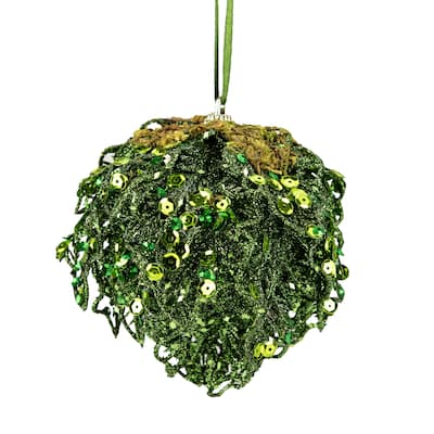 4" Green Glitter and Sequin Leaf Shatterproof Christmas Ball Ornament