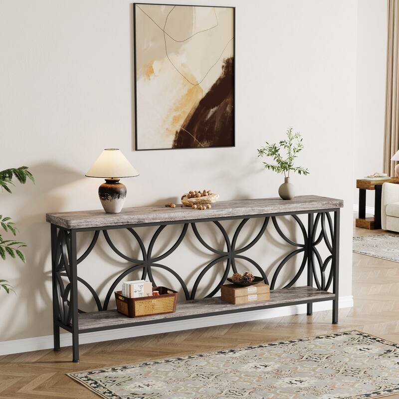 70.9" Modern Sofa Console Table with Storage Shelves for Entryway