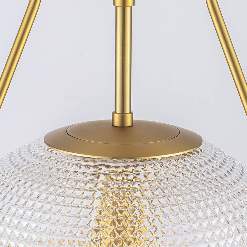 1-Light 14.17" Black/Gold Modern Textured Grid Glass Globe Semi-Flush Mount Light